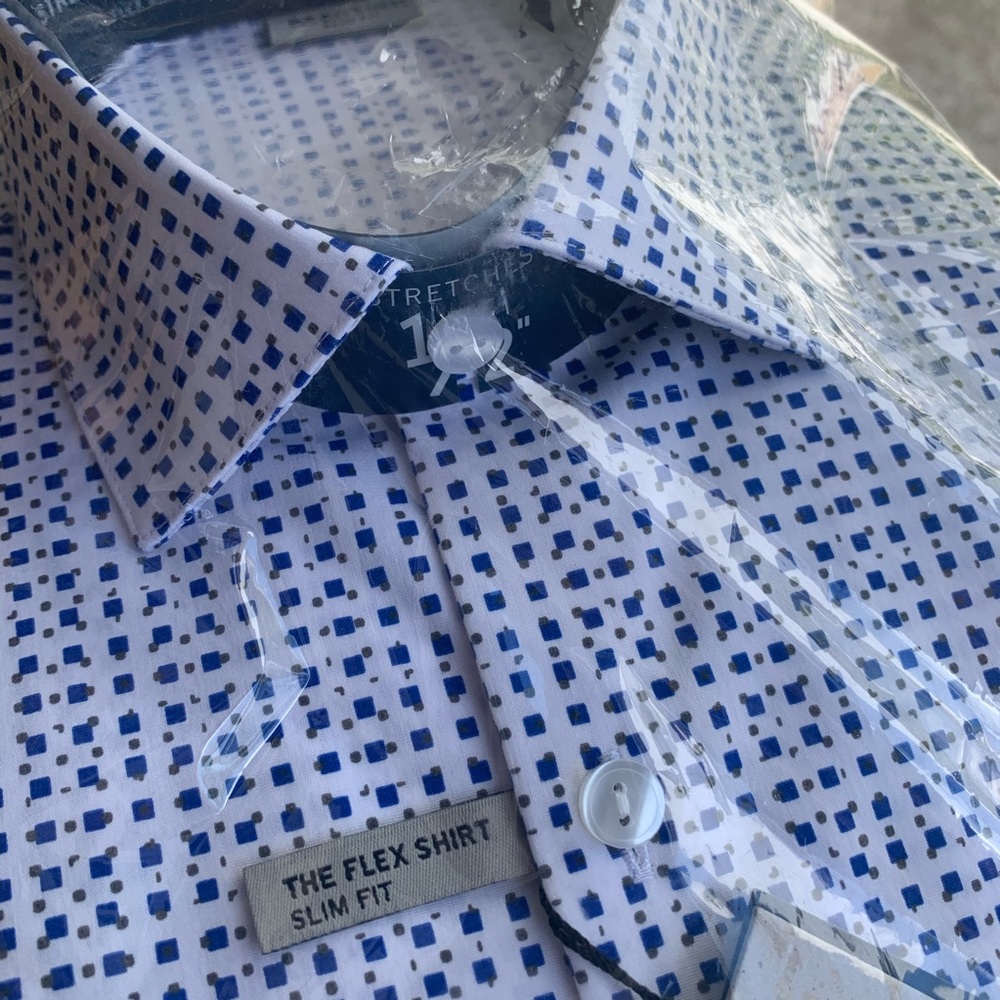 Kenneth Cole Print Slim Fit Dress Shirt 16x32-33 - Picture 5 of 9